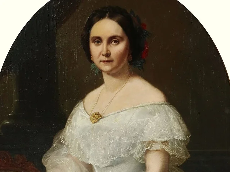 1825-Theodor Hamacher - Ritratto di una dama aristocratica in bianco